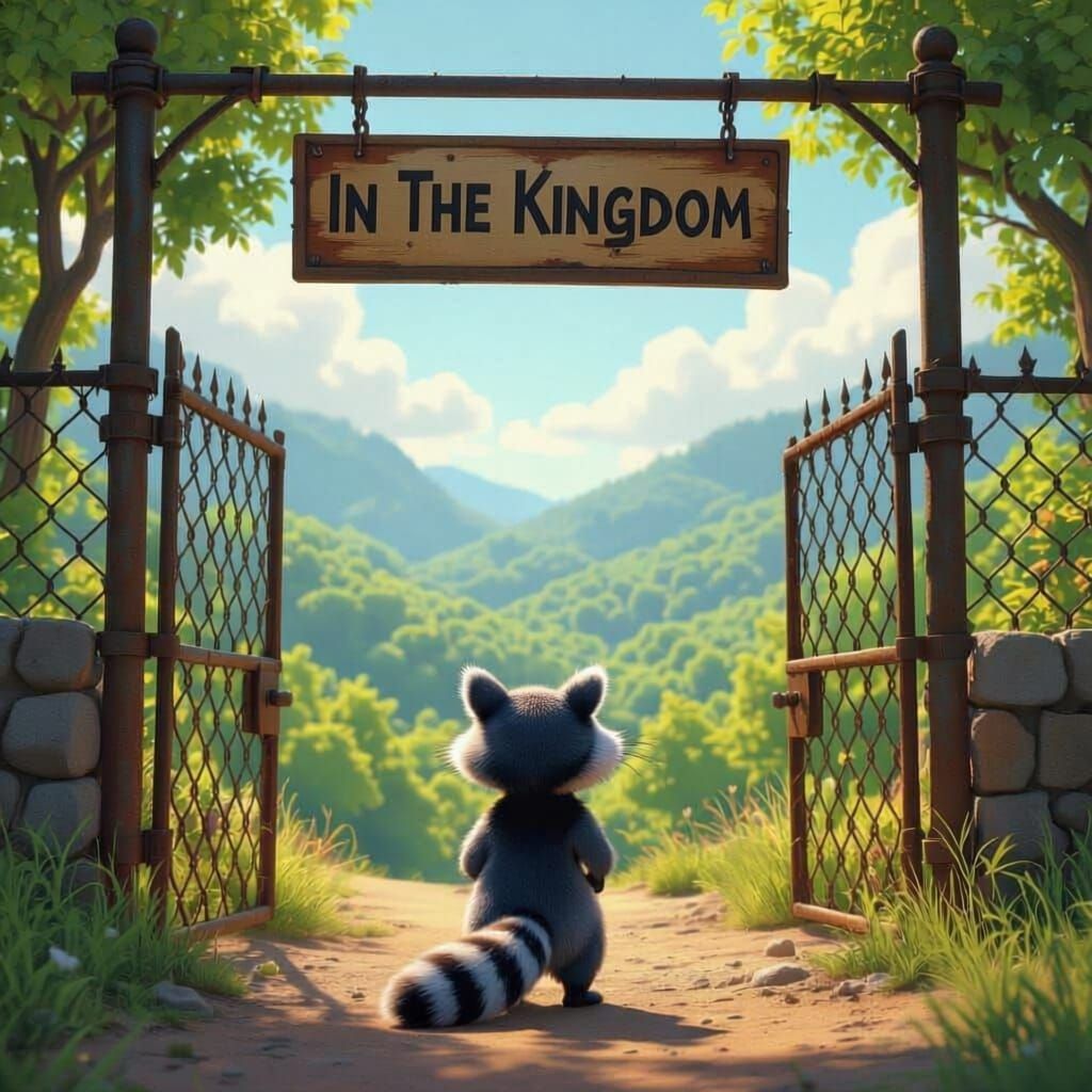 Raccoon Reads Sign at Wild Animal Park Gate