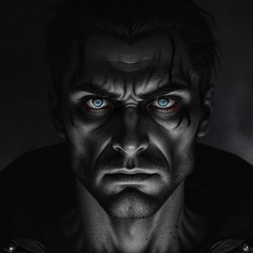 Menacing Man with Intense Eyes in Dark Portrait