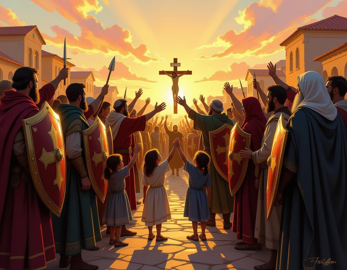 Faithful Heroes Defend Community in Epic Digital Painting