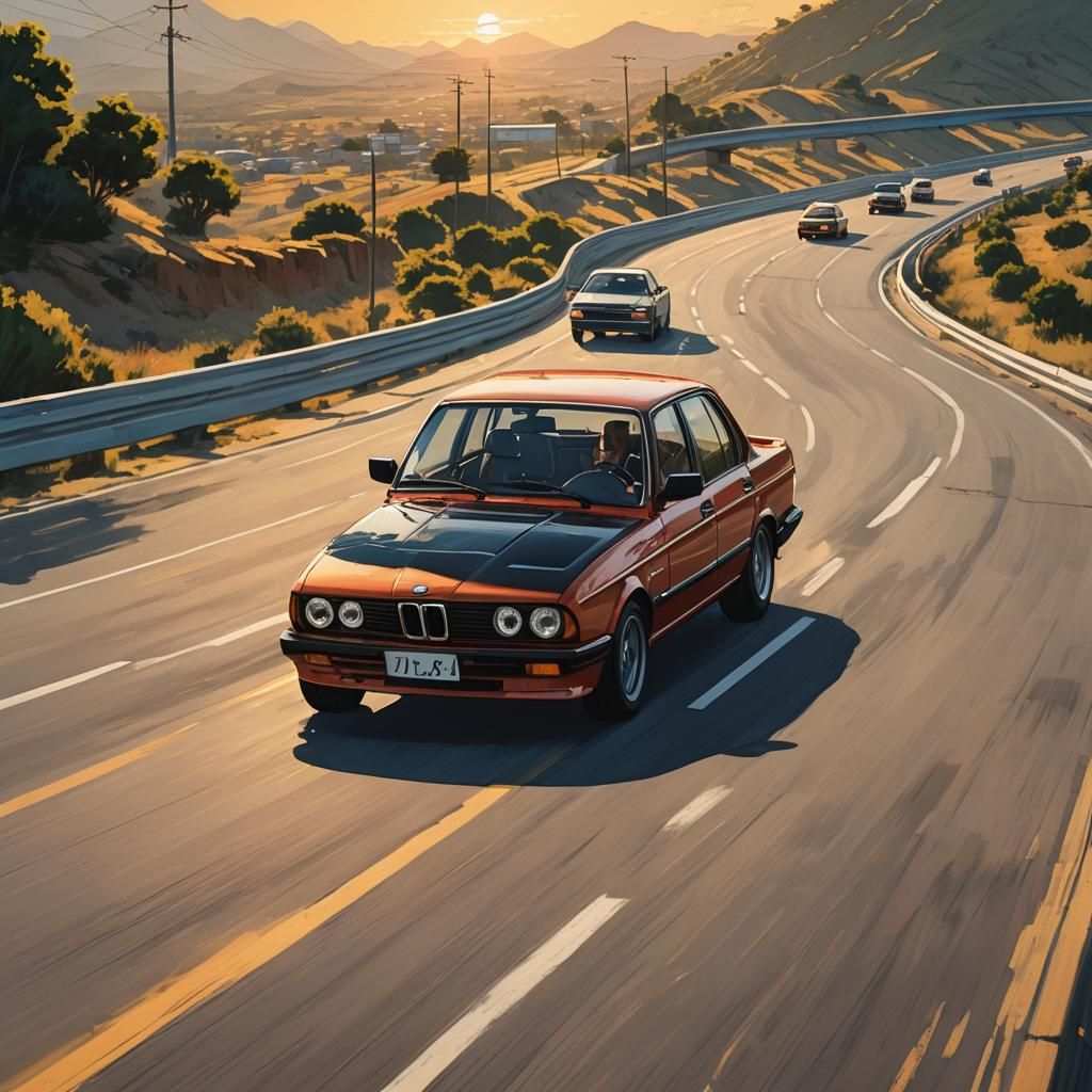 BMW E39 vs Lada 2107: Anime Highway Race