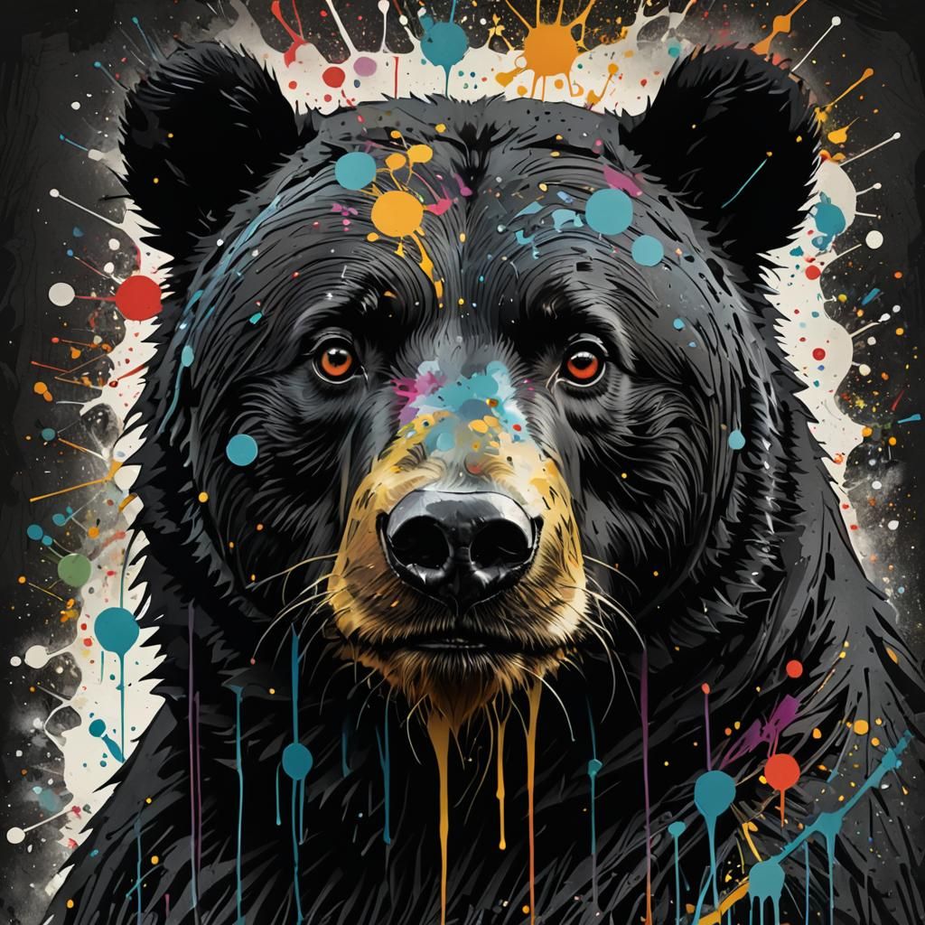 Psychedelic Cyborg Bear Portrait in Graffiti Style