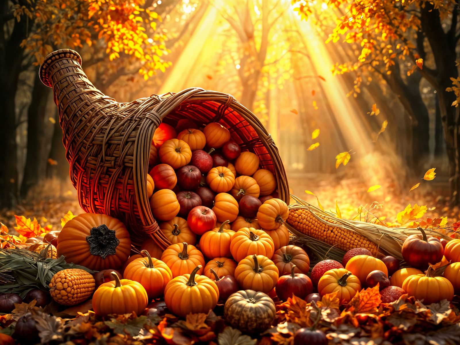 Fantasy Autumn Harvest in Glowing Cornucopia