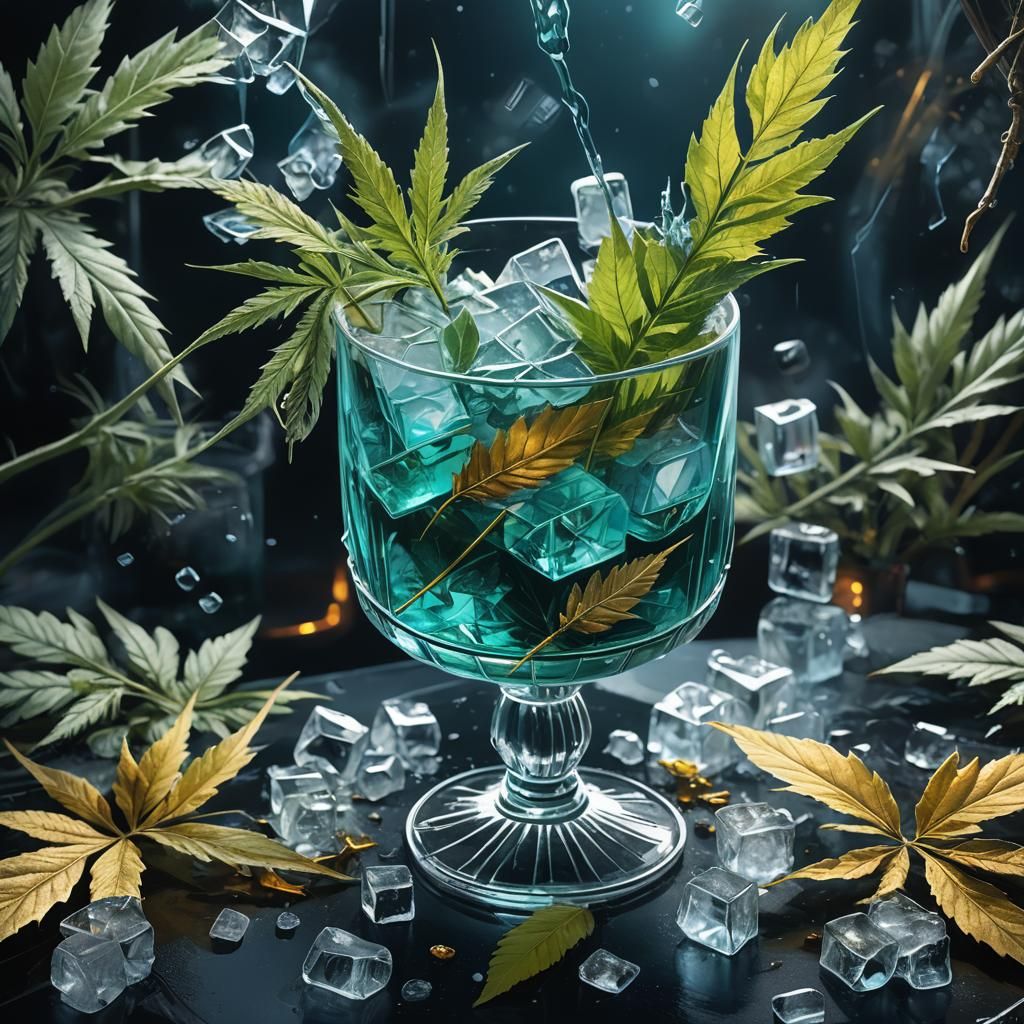 Surreal Cocktail with Cannabis in Digital Art Style