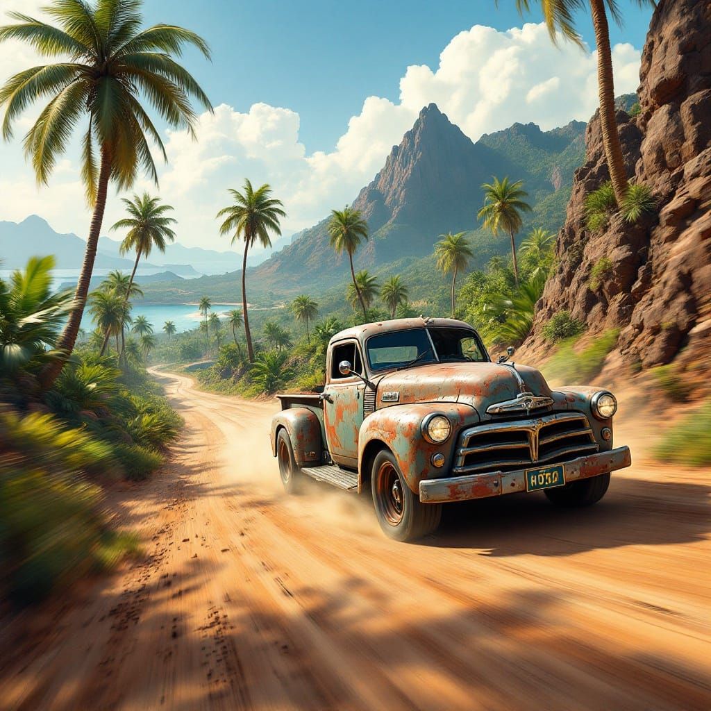 Dynamic 1954 Dodge Power Wagon Drives Along Choco Island in....