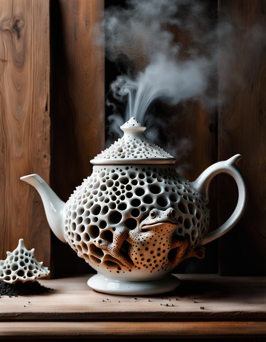 Fractal Radiolaria Frog Teapot with Lava Splash