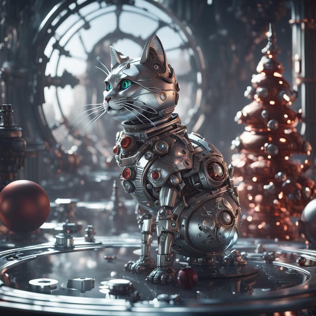 Futuristic Cheshire Cat in Wonderland, Sci-Fi Art