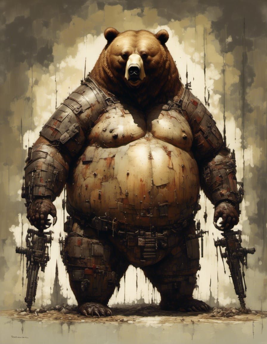 Obese Bear Superhero Portrait in Comic Book Style