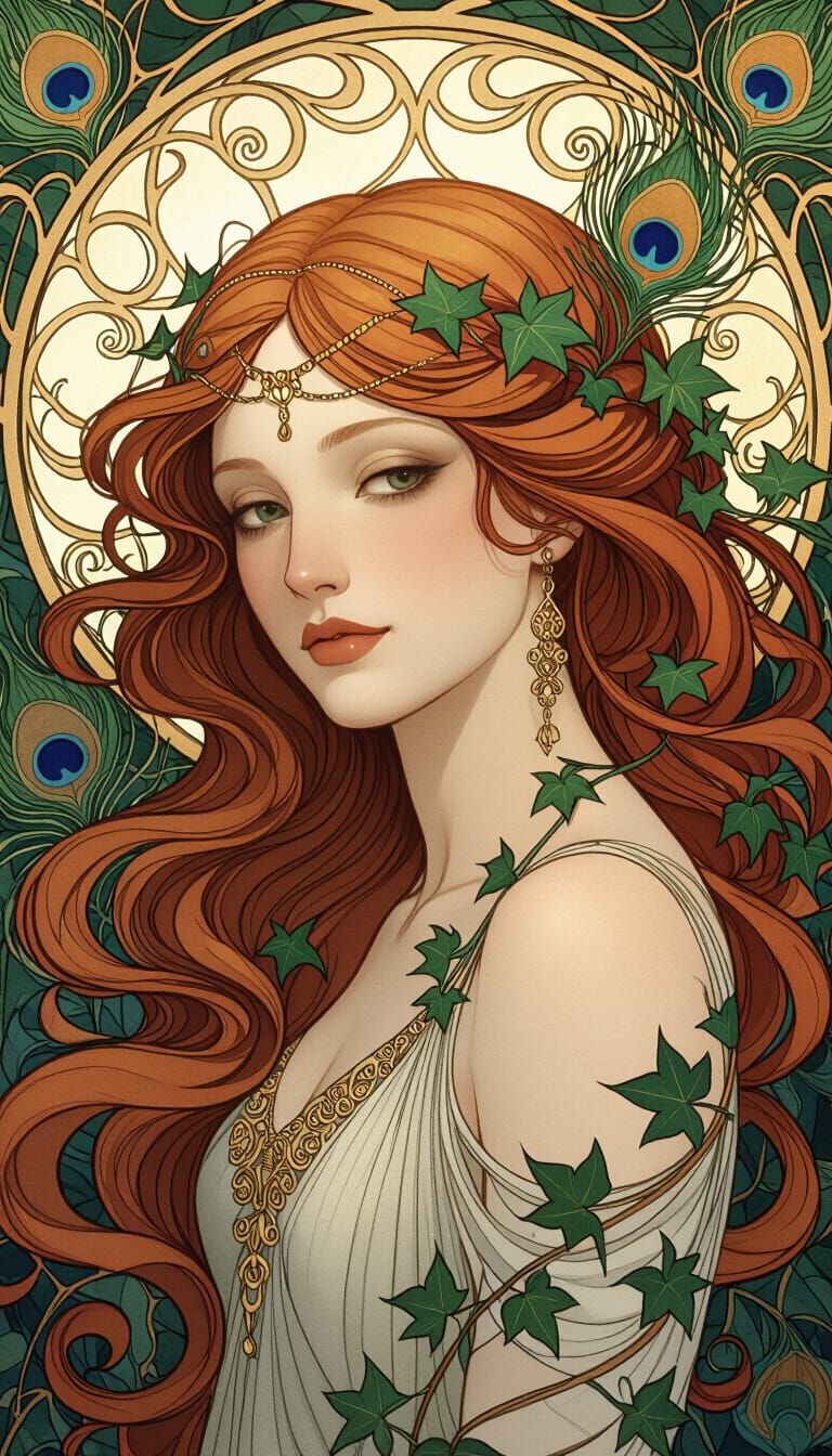 Ethereal Woman with Ivy in Art Nouveau Style