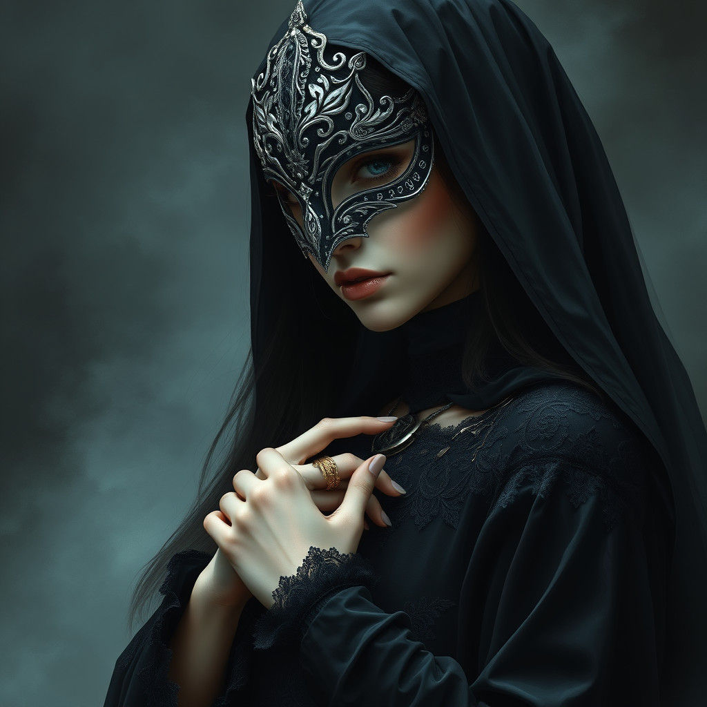 Mystical Woman with Golden Ring in Dreamy Landscape