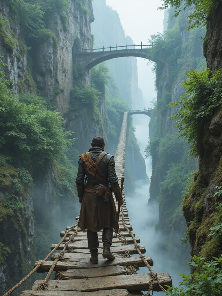 Perilous Crossing: Fantasy Adventure on Rope Bridge
