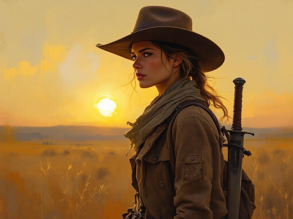 Frontier Woman in Golden Light, in Painterly Style