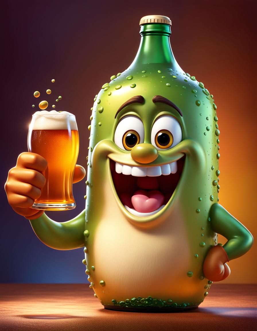 Pixar Style Beer Bottle with Thumbs Up