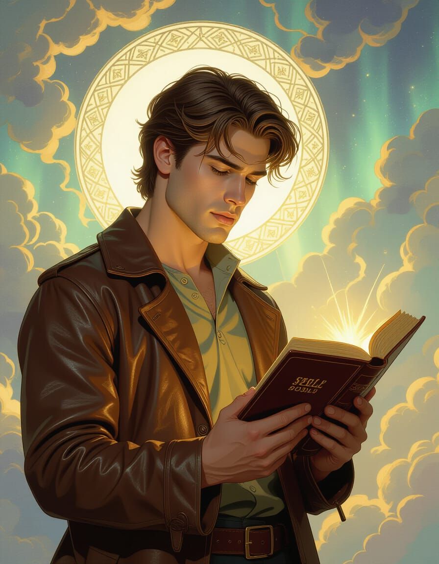 Christian Man with Bible in Art Nouveau Style