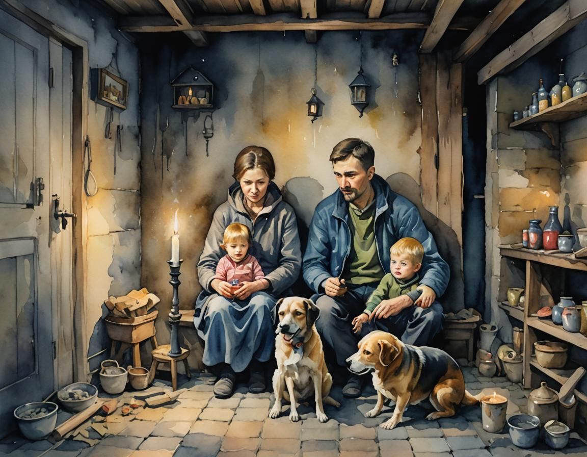 Ukrainian Family is hiding in the basement of their house du...