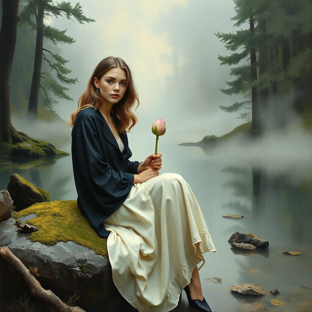 Scandinavian Fashionista by Misty Lake in Impasto Gouache St...