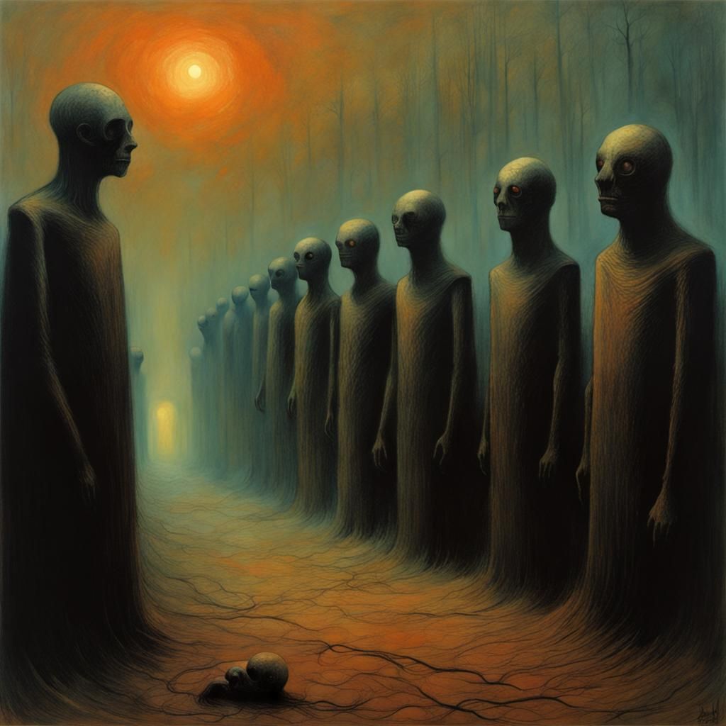 Dystopian Tin Men in a Surreal Landscape