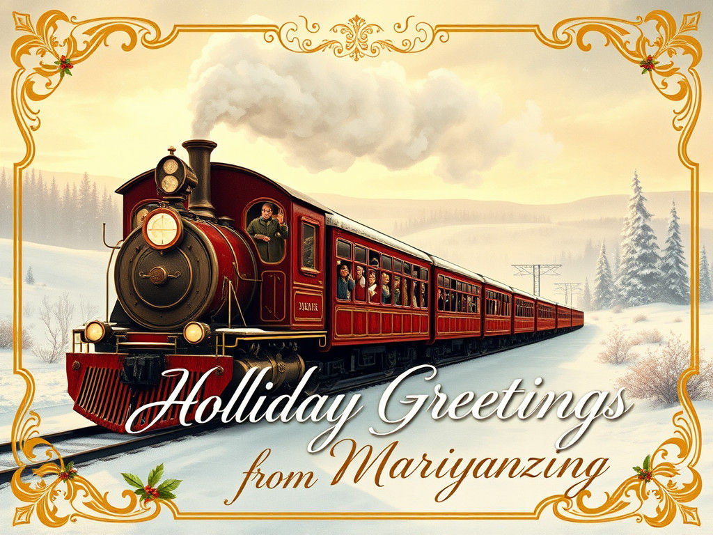 Vintage Holiday Train Through Snowy Landscape