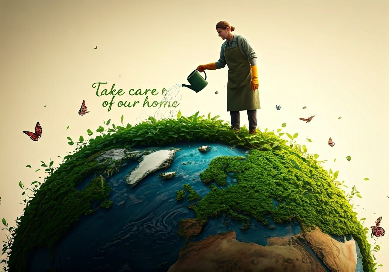 Gentle Gardener Nurtures the Earth in Vibrant Hyperrealism