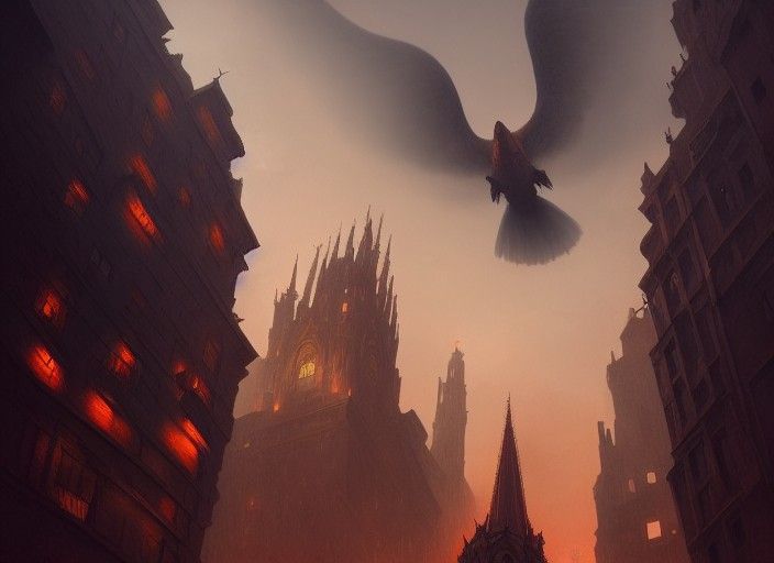 Alien Statue in Medieval City, Hyperdetailed Art