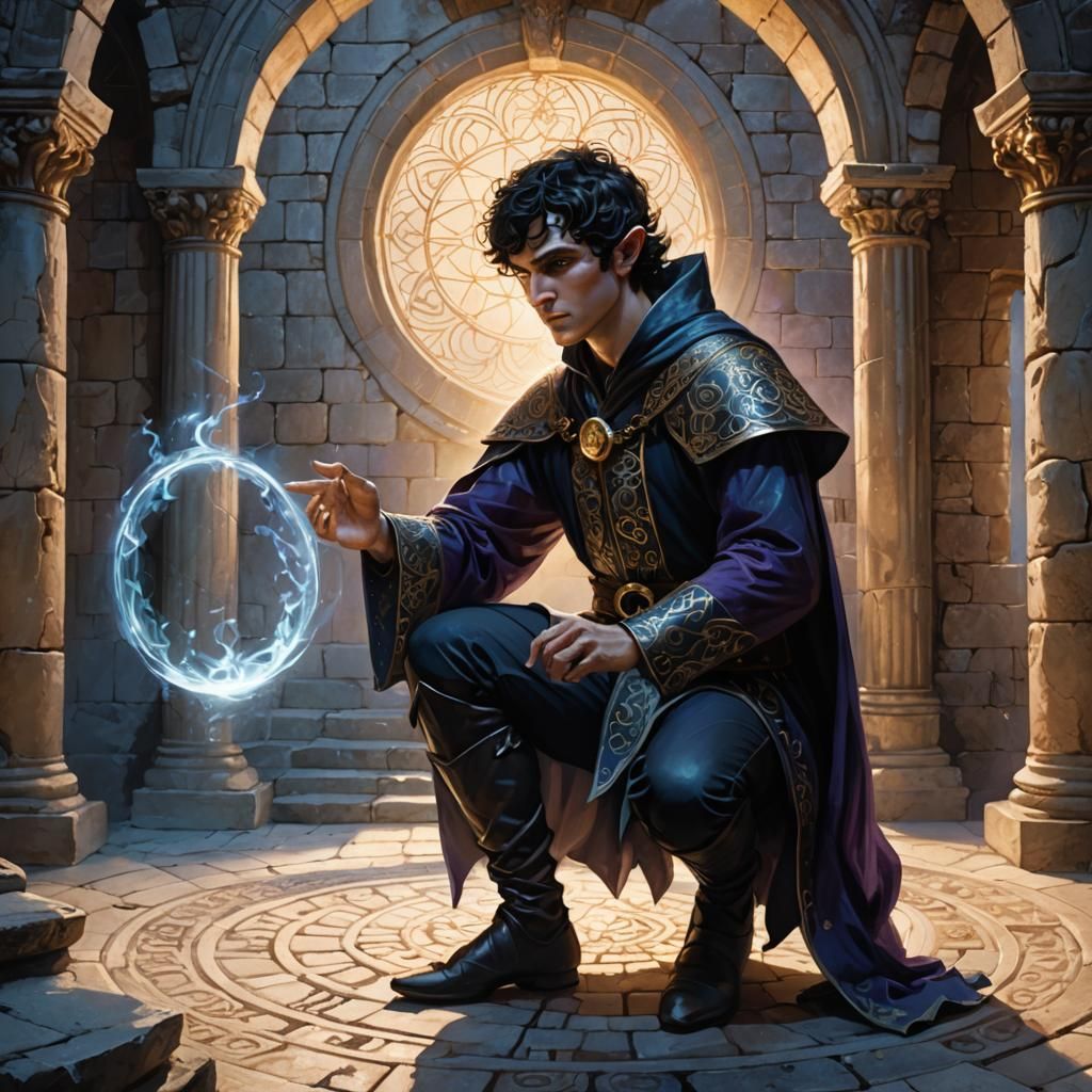 Elf Illusionist in Ornate Palace, Klimt-Inspired