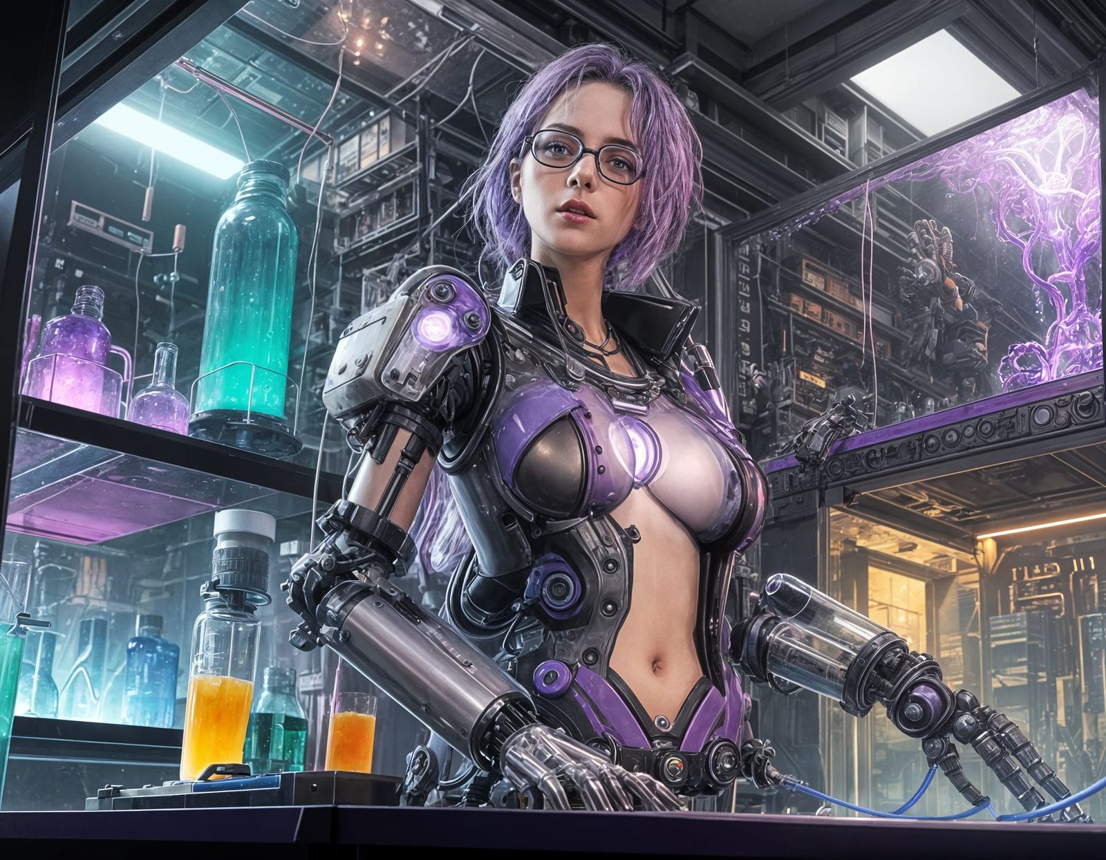 Cyberpunk Mad Scientist with Prosthetic Arm