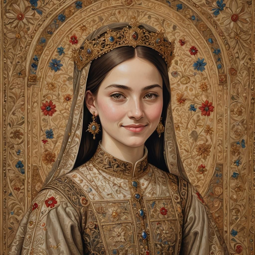Medieval Portrait of a Young Queen in Royal Attire