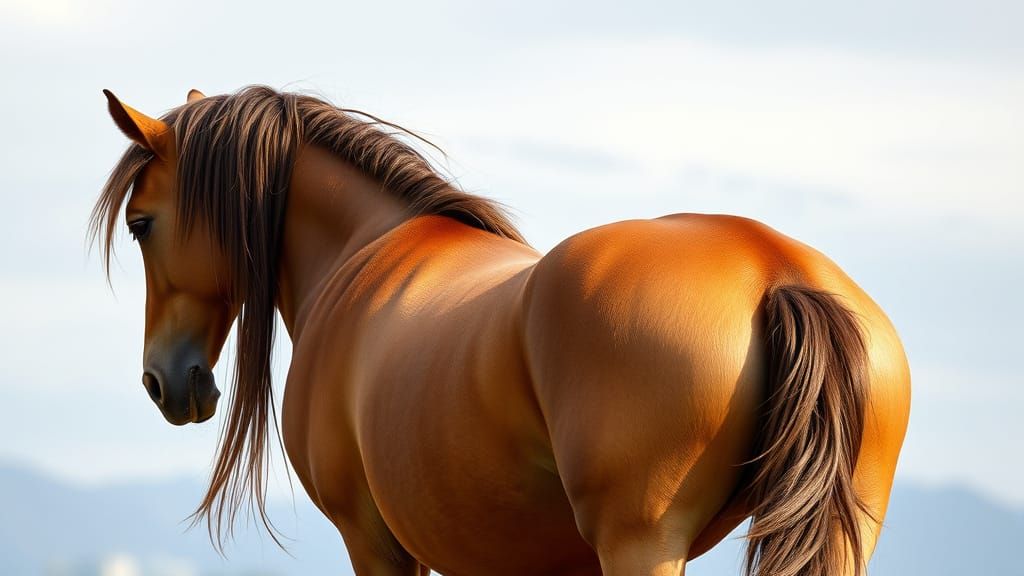 Photorealistic Tan Mare with Long Brown Mane