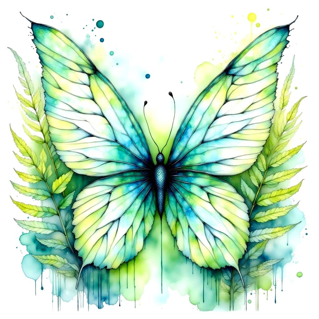 Minty Watercolor Butterflies with Intricate Ink Lines