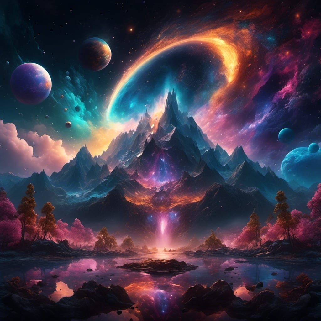 Heavenly Earth: Digital Art with Neon Highlights