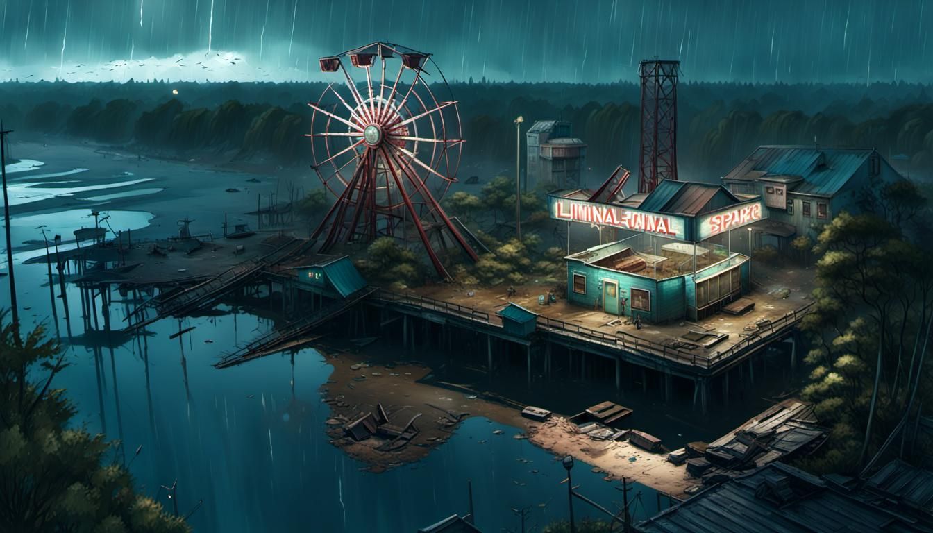 Abandoned Seaside Boardwalk in Biopunk Style