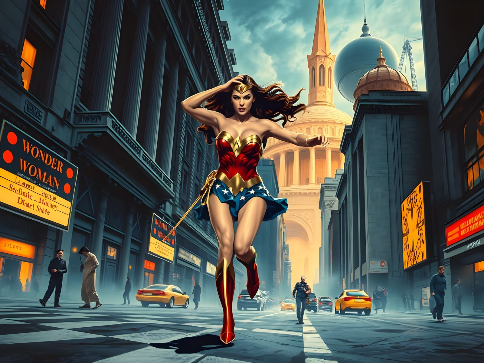 Lynda Carter Wonder Woman Running Through D.C. Streets