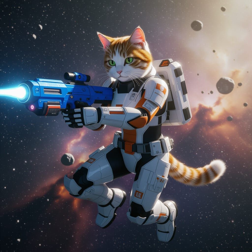 Calico Catgirl in Space Power Armour with Laser Gun