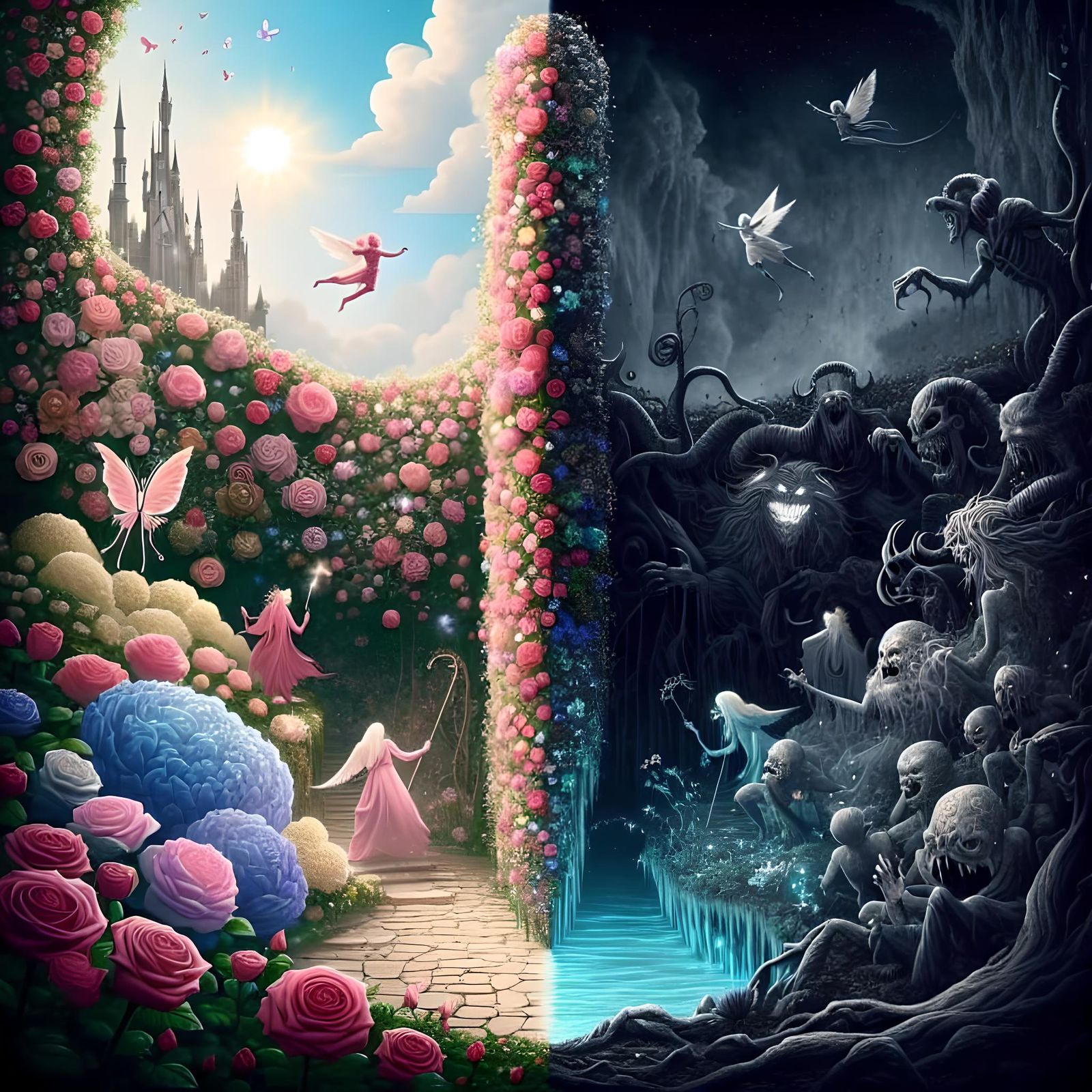 Dreams and Nightmares Separated by Rose Barrier