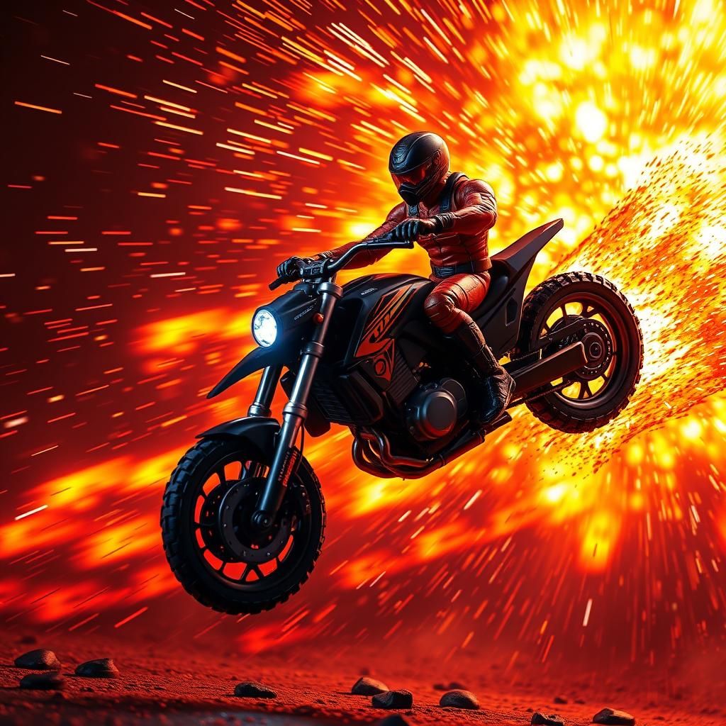 G.I. Joe Motorcycle Jump: Digital Art with Dynamic Lighting