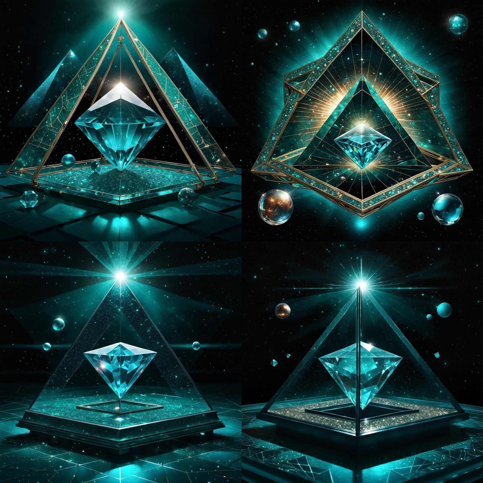 Crystal Astrolab Pyramid in Japanese Digital Art Style