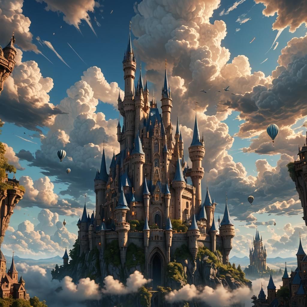 Majestic Castle in the Sky: Fantasy Landscape Art