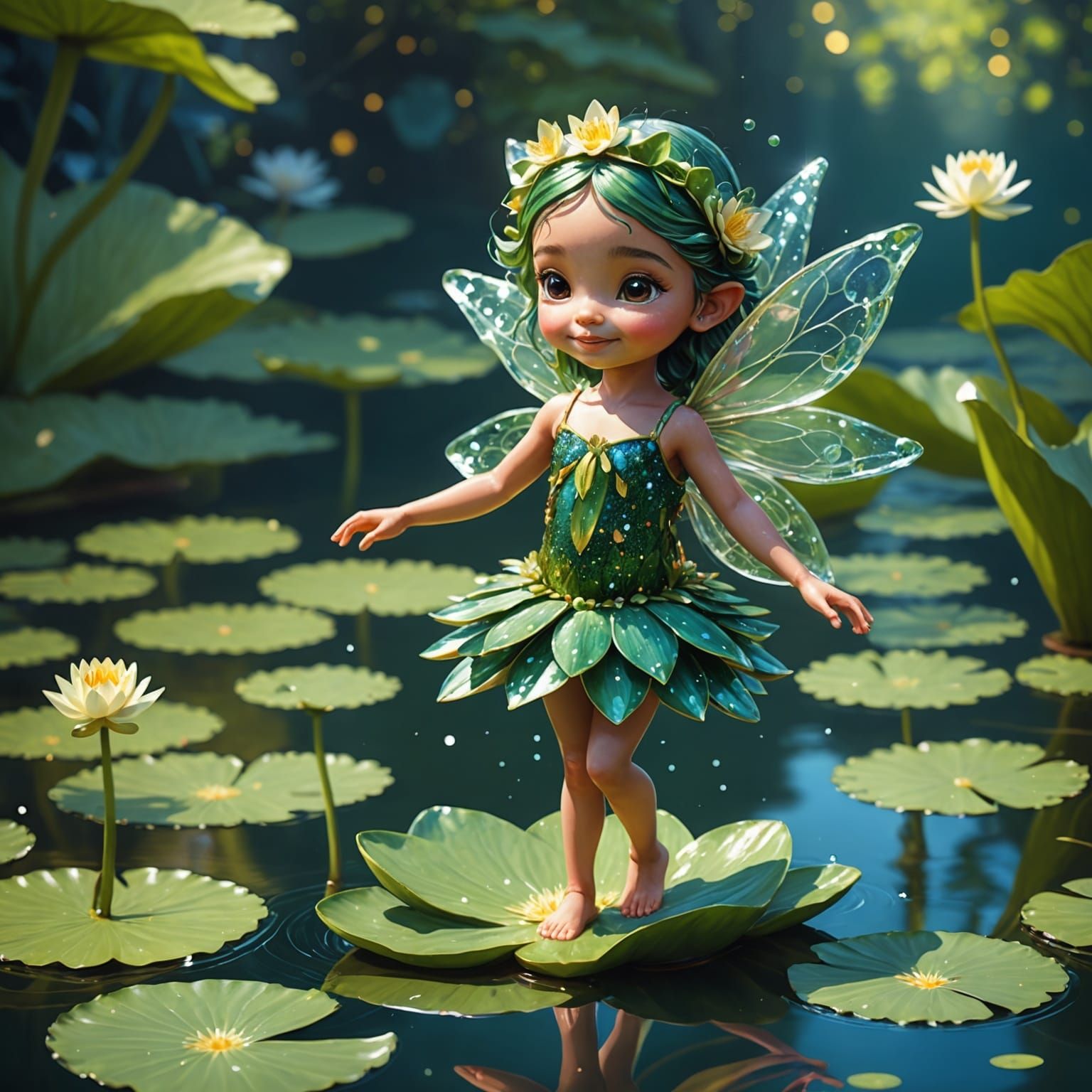 Sparkly Water Lily Fairy in Botanical Garden