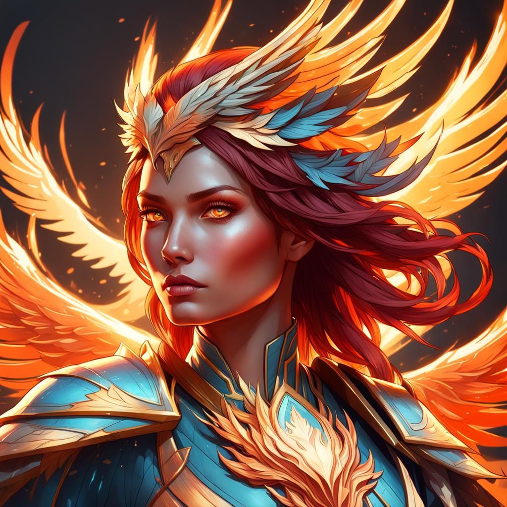 Fiery Phoenix Portrait in Artgerm Style