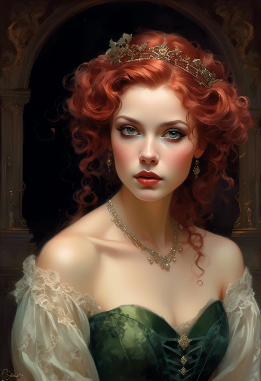 Rococo Lady in Velvet and Lace Portrait