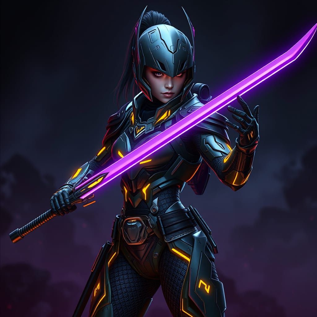 Futuristic Soldier with Energy Sword in Dark Fantasy Style