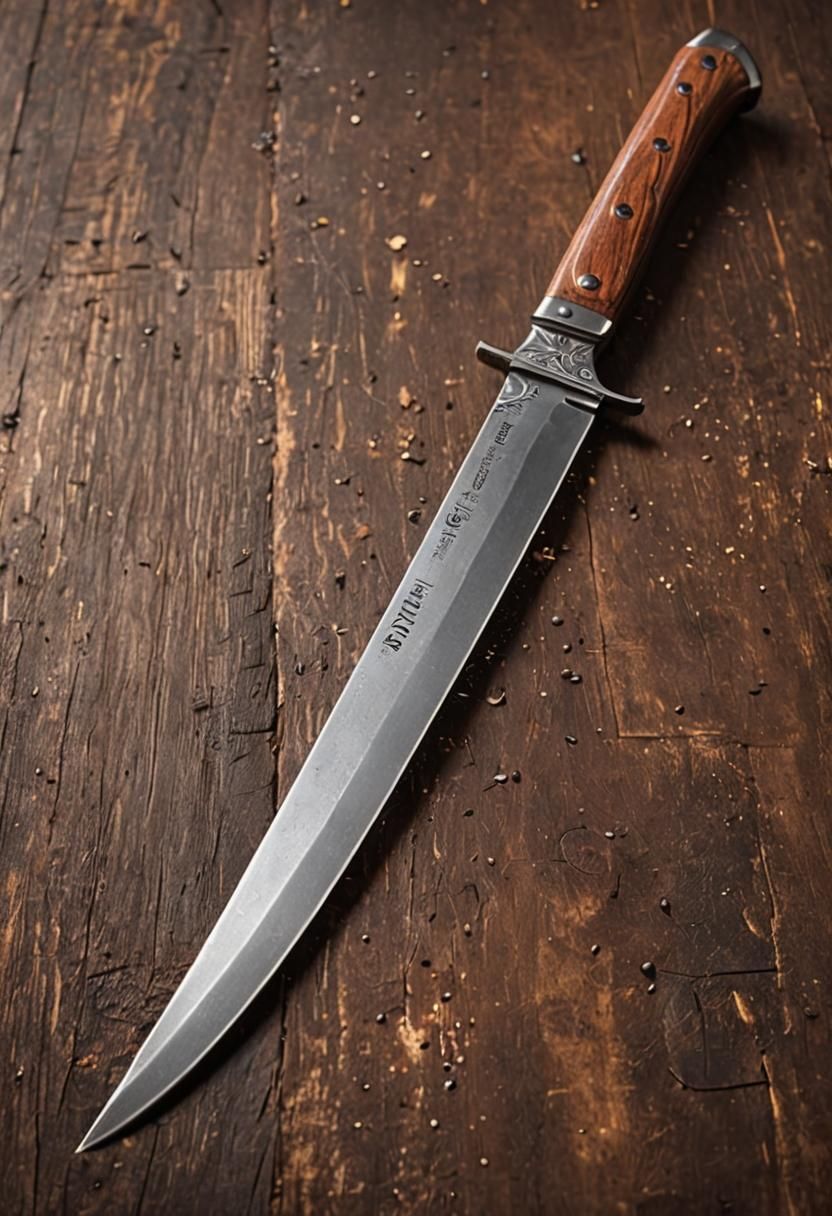 Machete with Shining Blade on Brown Table