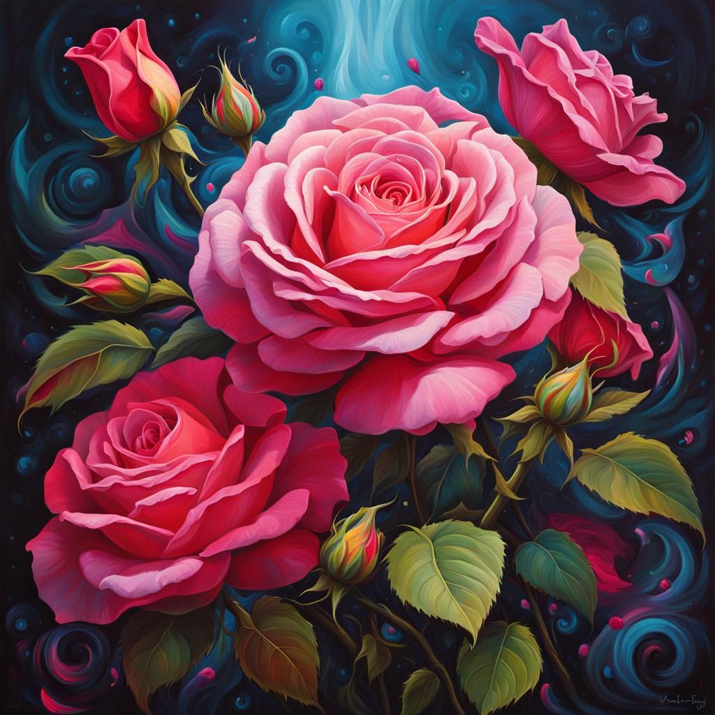 Fate's Full Flowering: Ageless Rose in Oil Gouache