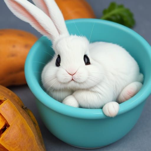 Cute Cartoon Bunny Holds a Vibrant Sweet Potato