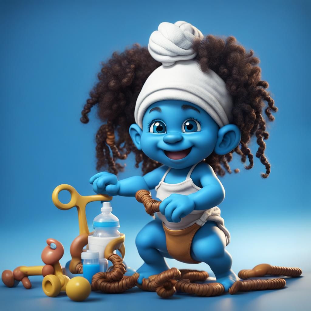 Baby Smurf with Afro Puffs: Detailed Fantasy Art