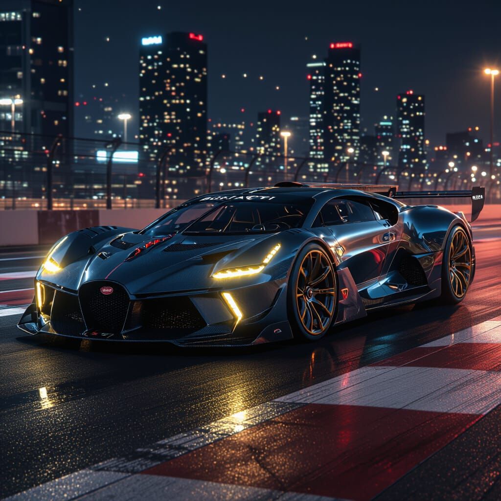 Futuristic Bugatti Bolide GTR on Urban Racetrack