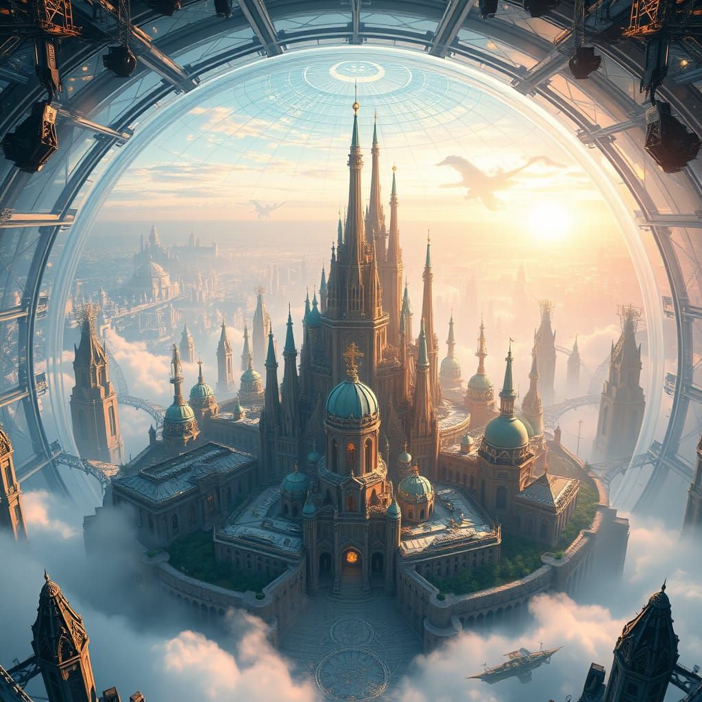 Ethereal Glass Metropolis Rises from Crystal Clear Skies