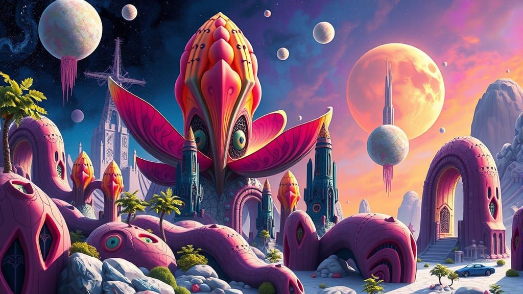 Floral Alien Civilization on Crystal Planet in Comic Book St...