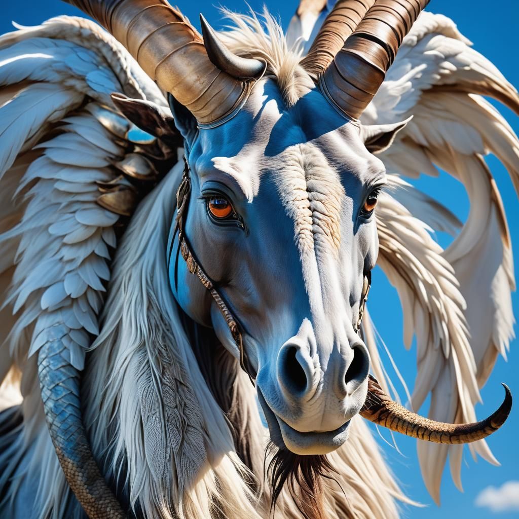 Fantastic Winged Horse Portrait in Extreme Macro