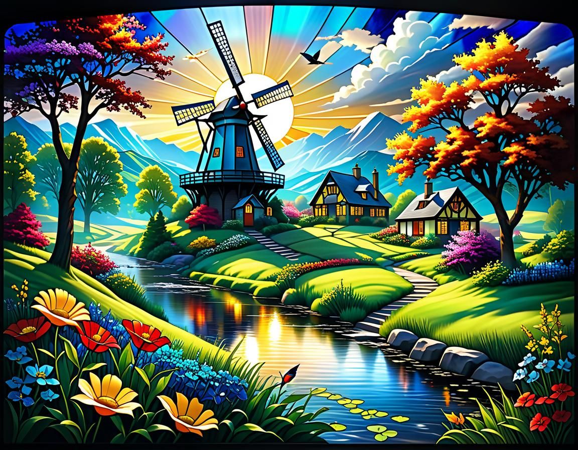 Stained Glass Art: Enchanting Landscape