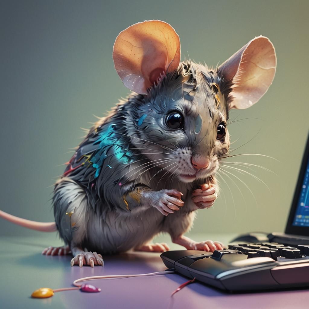 Anthropomorphic Computer with Pet Mouse: Hyper-Realistic Spl...